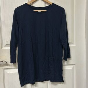 Lands End Women’s Navy Blue 3/4 Sleeve Top L